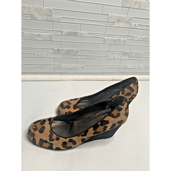 Stuart Weitzman Leopard Print Ponyhair Wedge Heels - Picture 3 of 9